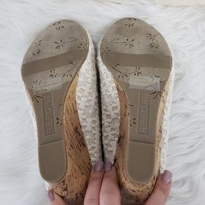 Report Shoes - Report White Eyelet Peep Toe Cork Wedges Report Shoes - Report White Eyelet Peep Toe Cork Wedges